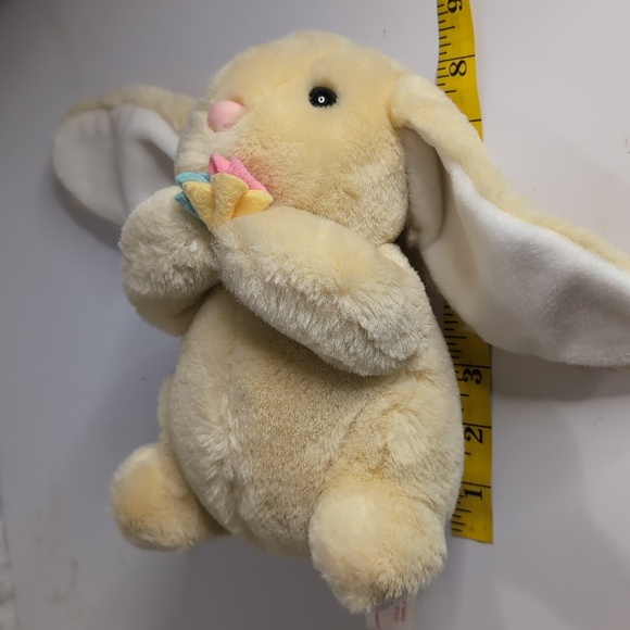 Easter Pets Yellow Rabbit Bunny holding flowers Plush Sits 9" tall - Picture 7 of 7